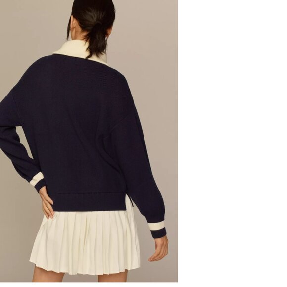 Anthropologie Flat White Varsity Sweater Twofer Mini Dress MP PM  new navy blUE - Picture 2 of 5